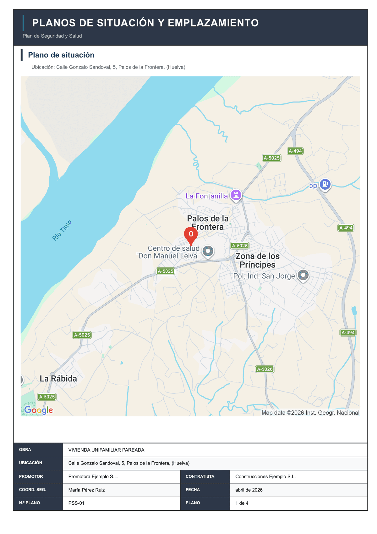 Plano de situación de un Plan de Seguridad y Salud generado en Seguridad y Salud Plan